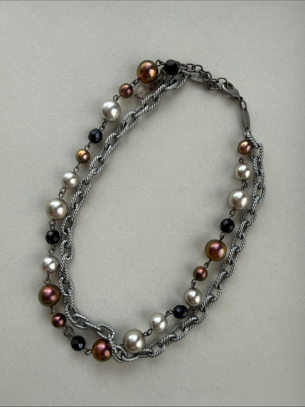 Sabika Multi-Strand Pearl and Chain Necklace in Silver, Bronze, Black